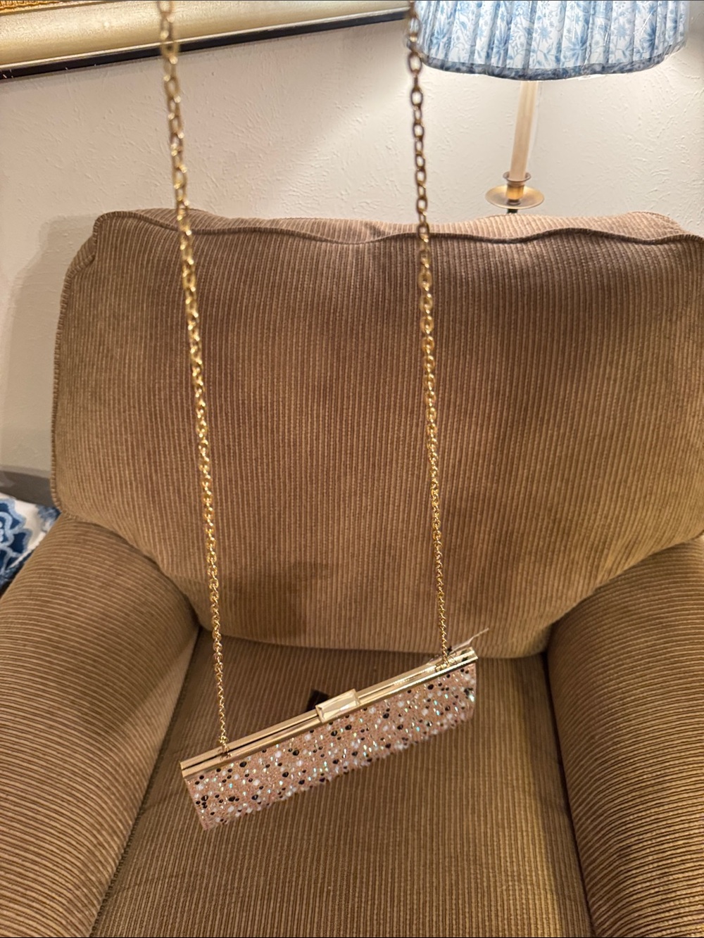 Crystal-Embellished Gold Chain Evening Clutch INC Int’l Concepts Macy’s NWTs
